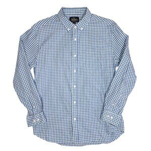 Nat Nast Mens Button Down Shirt Blue Plaid Check Long Sleeve Cotton Up Front